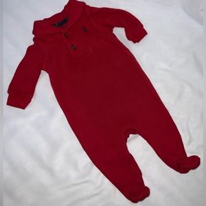 Red Ralph Lauren Sweater One Piece with Footies